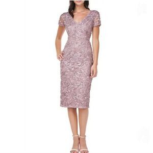 Js Collections Soutache Embroidered V-neck Cocktail Dress In Maple Sugar